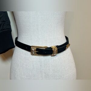 Gold tone western inspired vintage style black leather belt size medium US made